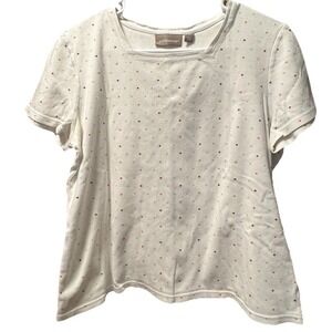 Croft & Barrow Top Pullover Polka Dot Short Sleeve Square Neck Casual Size Large